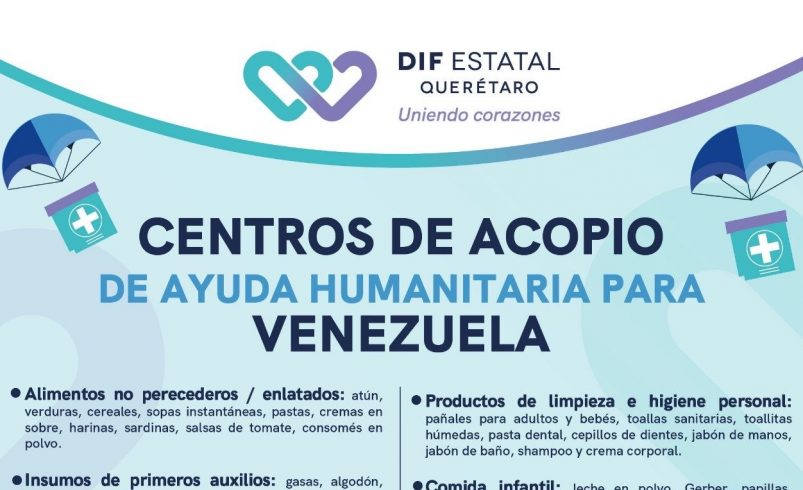 Abren en Querétaro centros de acopio para apoyar a Venezuela